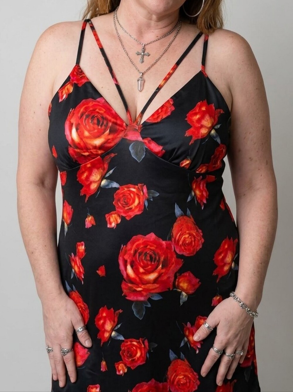 Wild Fable Floral Dress with Red and Black Accents